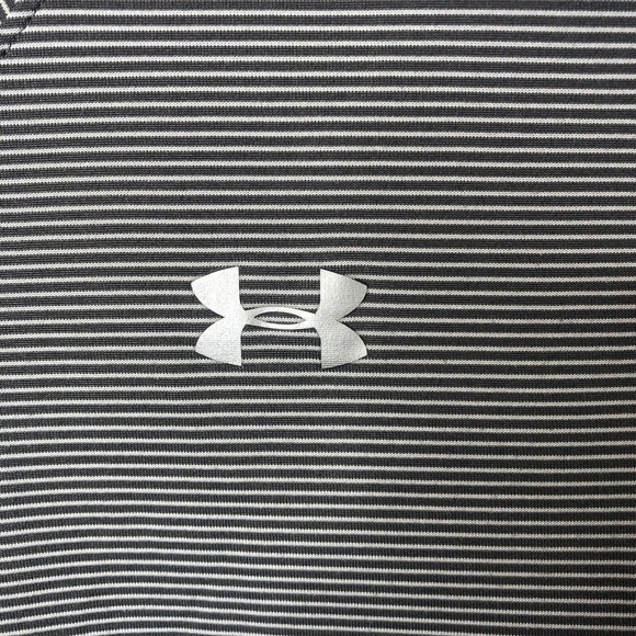 Under Armour Gray Stripe Tech Heat Gear 1/4 Zip Long Sleeve Athletic Pullover M - Picture 2 of 6